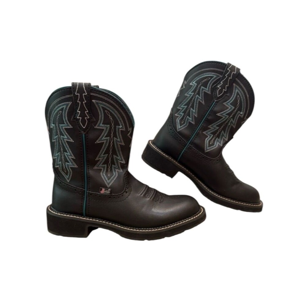 Justin Boots Lyla 8” Western Boot GY9537 Black Leather Sz 6.5 Near New Condition